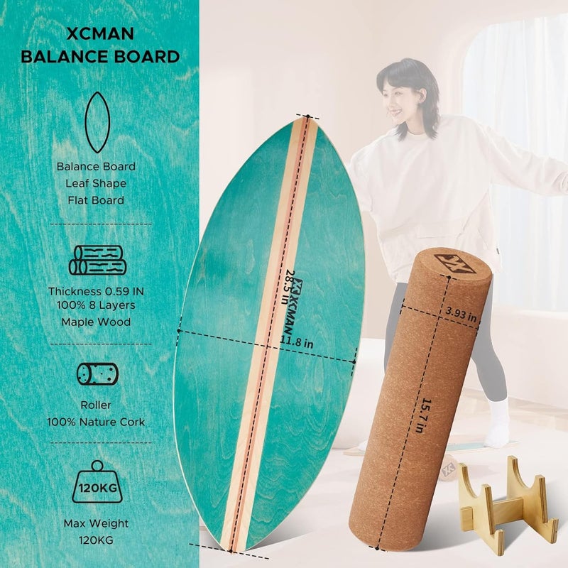 XCMAN Surf Balance Board Trainer with Roller Wooden Exercise Balancing Stability Trainer - Non Slip Surface for Adults Kids|Balance Board for Surfing,Snowboarding,Skateboarding,Hockey,Yoga Training - Image 3